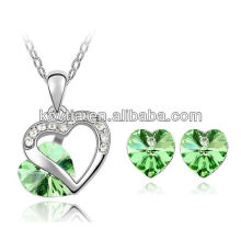 Charm verde cristal jóias com diamantes bridal moda jóias set